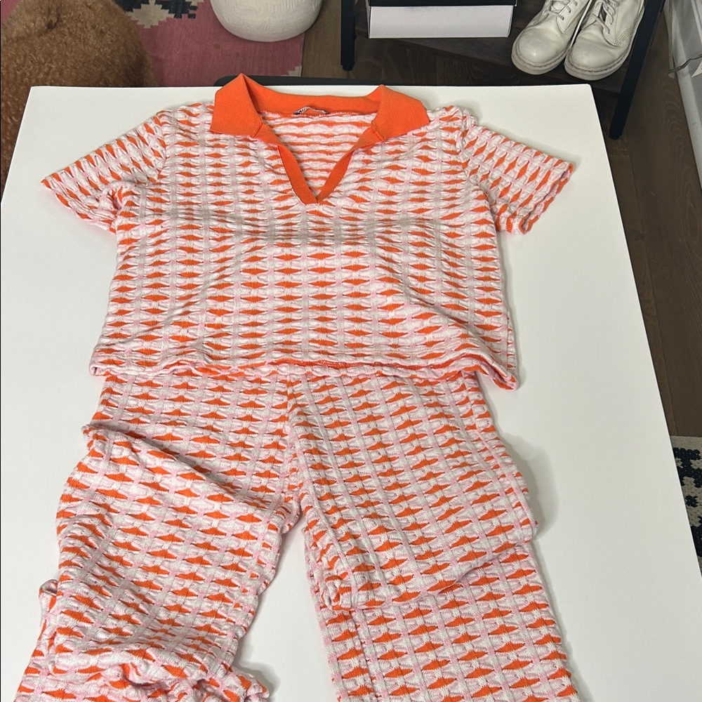 Zara Kids Orange and White Pajama Set